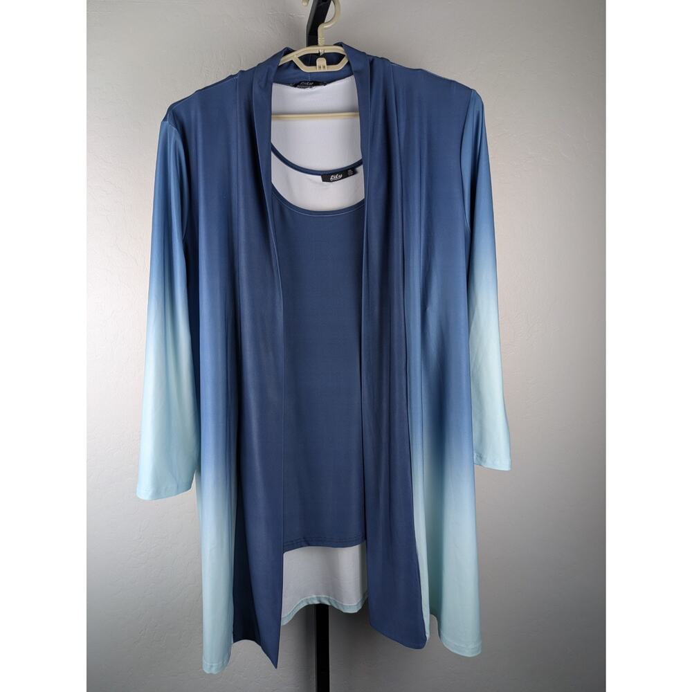 Lily by Firmiana 3X blue ombre Cardigan and Tank Top Set long line jacket